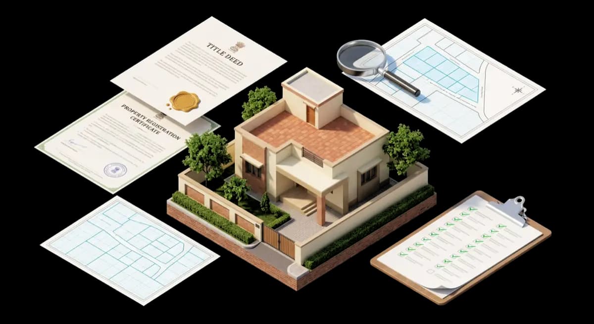 A title deed, registration certificate, survey map and document checklist for a property being rated
